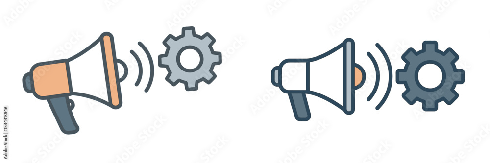Poster vector flat illustration of a megaphone and gear representing communication and technology concepts 