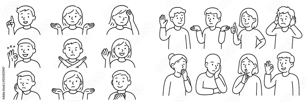 Poster vector flat illustration of diverse people expressing various emotions and gestures in everyday inte