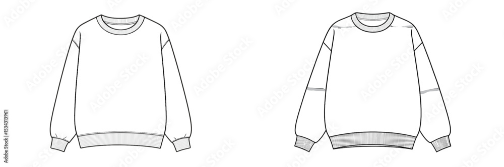 Poster Flat vector illustration of two distinct types of sweatshirts in minimalistic design for fashion and textile applications