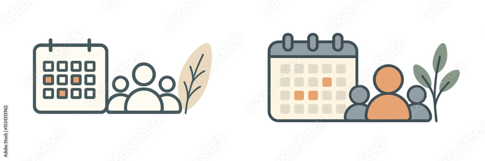 Poster Calendar planning with groups of people collaborating on scheduling activities during the week