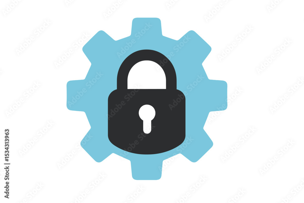 Poster Secure lock symbol inside a gear representing protection and safety in digital technology environments