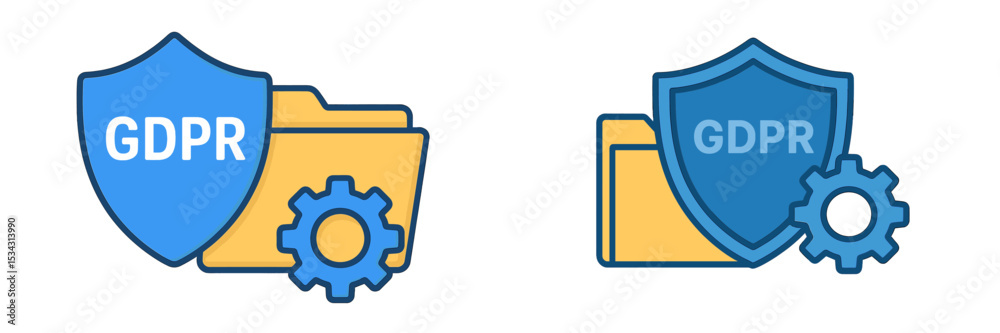 Poster Protecting data privacy with GDPR compliance symbols and illustrated folders showcasing secure information management practices