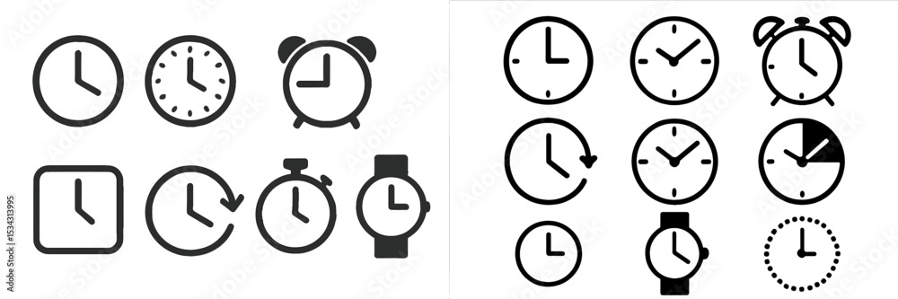 Poster Different types of clocks represented in vector flat illustration showcasing various designs and functions for timekeeping