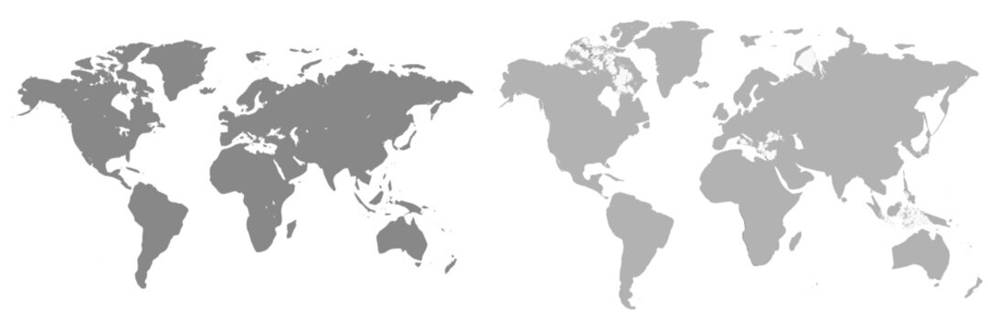 Various world continents illustrated in a flat vector style showcasing geographical boundaries on a white background