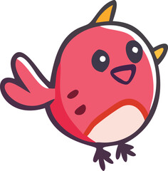 Fototapeta premium a cute cartoon bird, large expressive eyes, bright green feathers, red beak, simple line art, vibrant colors, whimsical, playful, kawaii style 