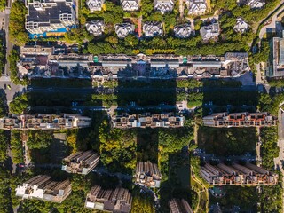 Aerial top-down view of luxury apartment and villa in Pudong, Shanghai, China. 

