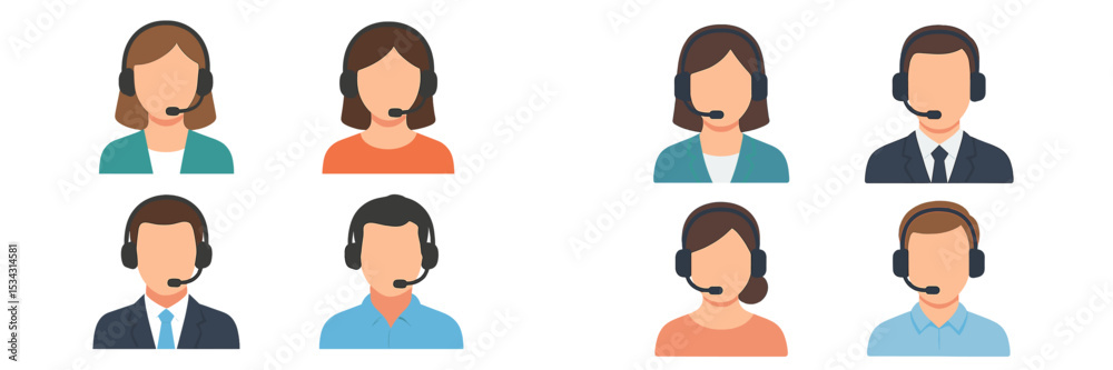 Poster flat vector illustration of diverse customer service representatives in a call center setting with h