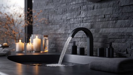 Modern bathroom sink with running water