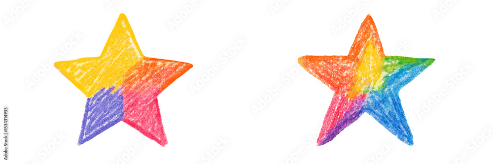 Poster brightly colored star illustrations showcasing vibrant rainbow patterns and a creative design style 