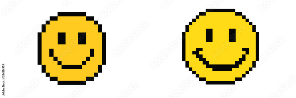 Poster vector flat illustration of two pixel art smiley faces representing happiness and positivity in digi