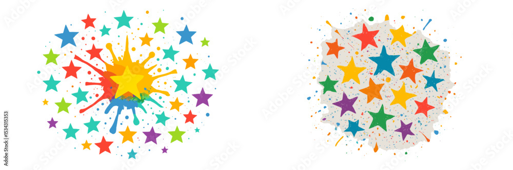 Aufkleber bright colorful star explosion and pattern in vector flat illustration for festive themes and celebr