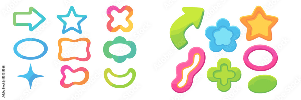 Poster colorful vector illustration of various playful shapes and icons for creative design projects
