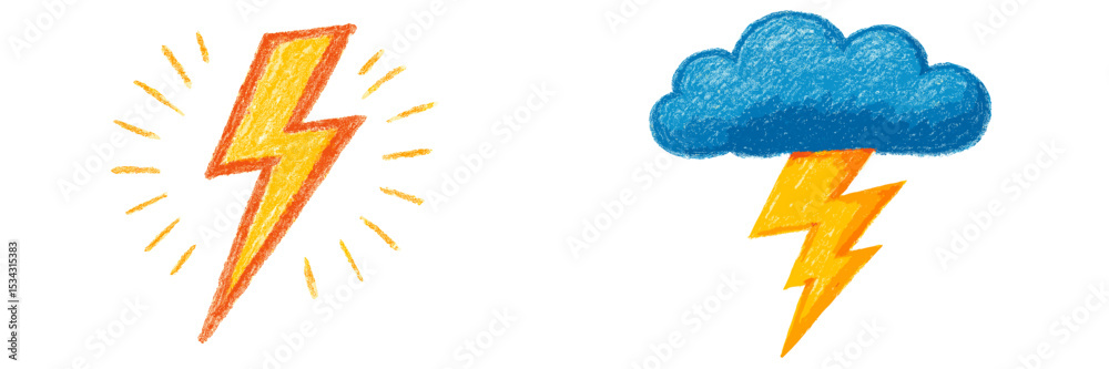 Poster Vector flat illustration of thunder and lightning with vibrant colors and a fun design style
