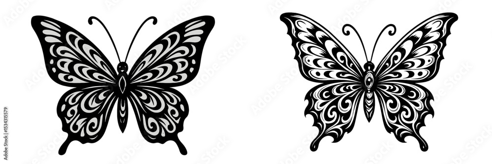 Poster elegant butterfly illustrations showcasing intricate patterns for creative projects and designs