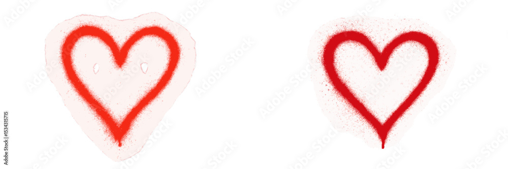 Poster Heart shapes drawn in red on a textured white background with soft edges, symbolizing love and affection in a minimalistic style