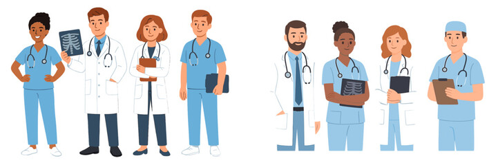 Fototapeta premium Diverse healthcare professionals working together in a modern medical environment with various medical tools