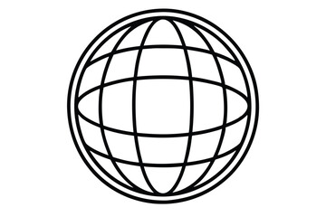 Stylized Black and White Globe Representation with Lines Outlining the Continents and Latitude
