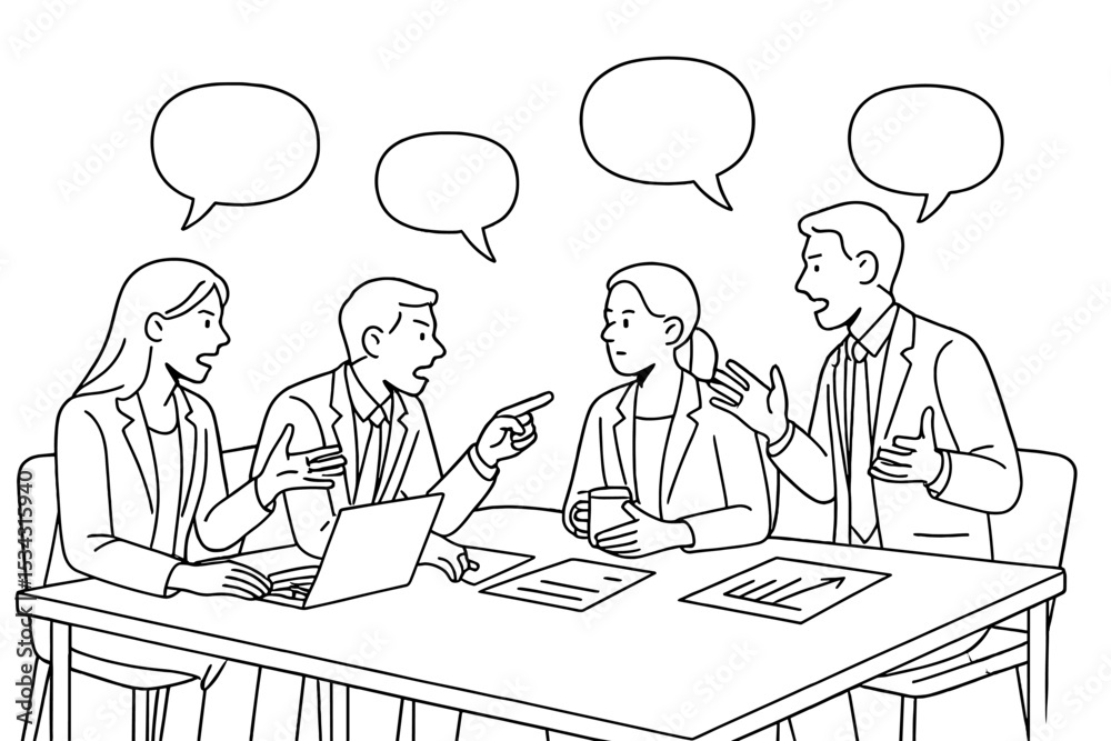 Aufkleber Team discussing project ideas during a meeting in a modern office environment with interactive dialogue representation