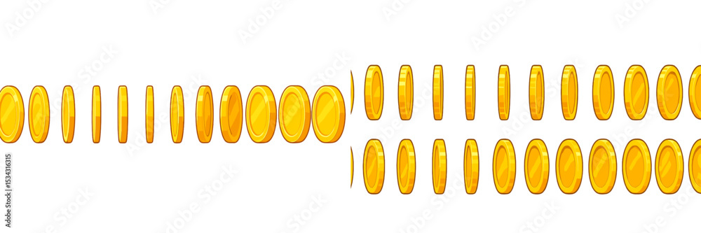 Poster flat vector illustration of golden coins arranged in a row on a white background