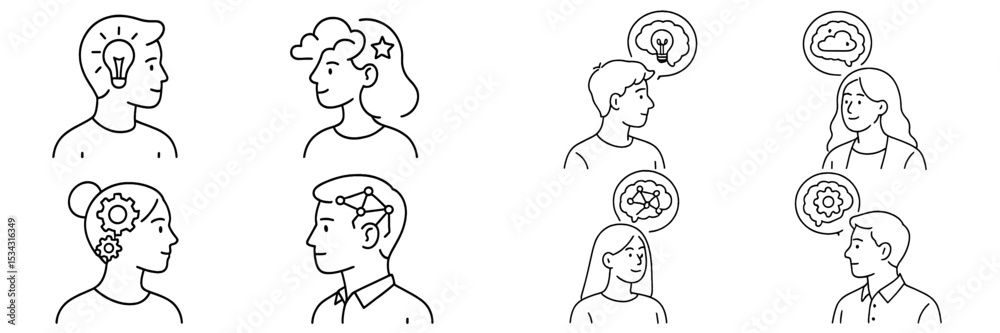Aufkleber collaboration of creative minds in a flat vector illustration showcasing innovative ideas and brains