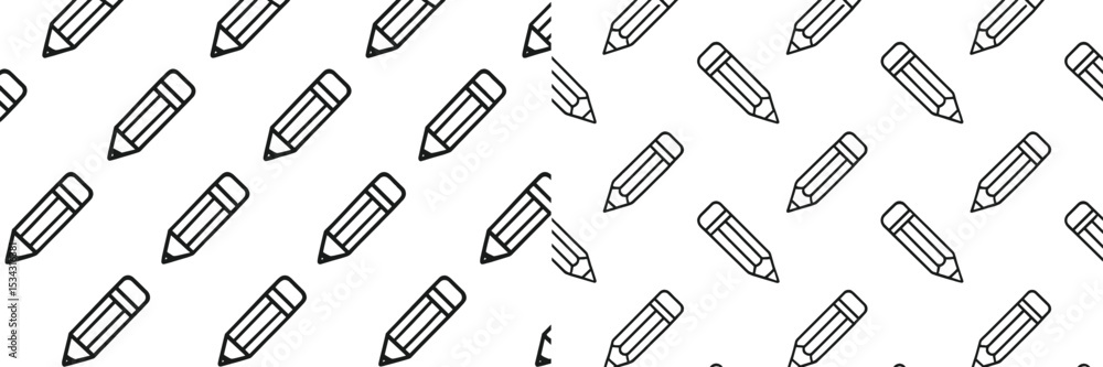 Poster repeating pattern of pencils on a white background suitable for creative projects and educational ma