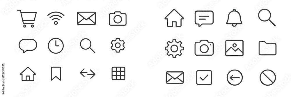 Poster Different icons representing various functionalities commonly found in digital interfaces and applications