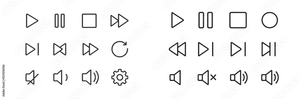 Poster Various playback and volume control icons displayed on a plain background in a minimalistic design