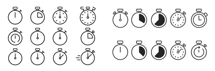 Collection of timer icons showcasing different time intervals and countdowns for various activities and purposes