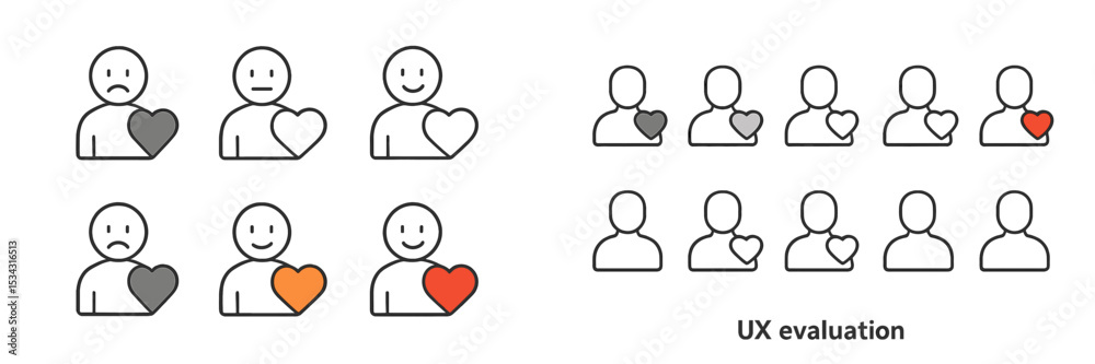 Poster vector flat illustration of user experience evaluation with emoticons expressing various feelings to