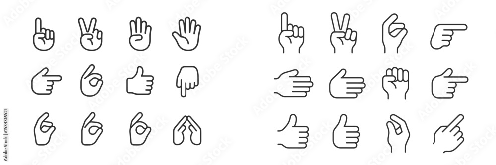 Poster Hand gesture vector illustrations featuring various poses for communication and expression