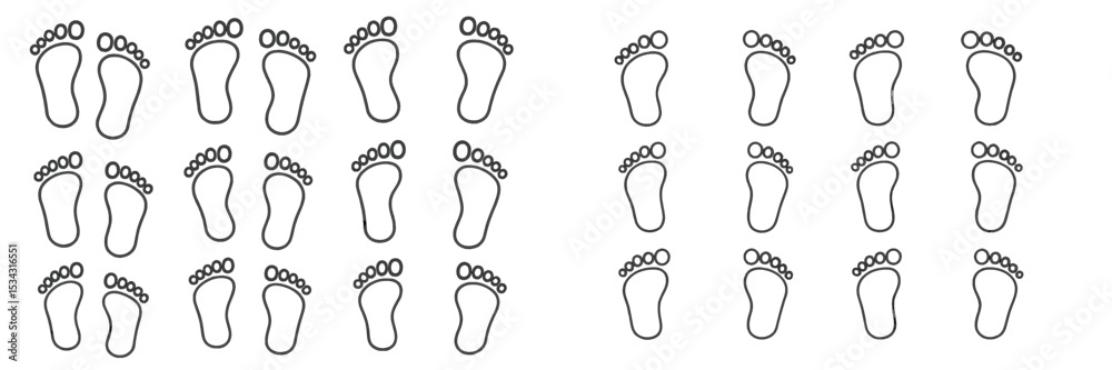 Poster Footprints pattern design with a creative arrangement of left and right feet in a vector flat illustration style suitable for various projects