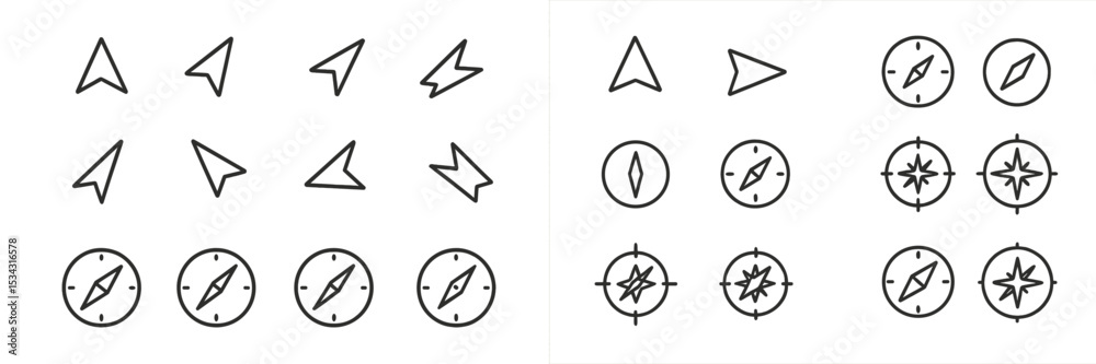 Poster unique vector flat illustration of diverse navigation and directional symbols in various styles and 