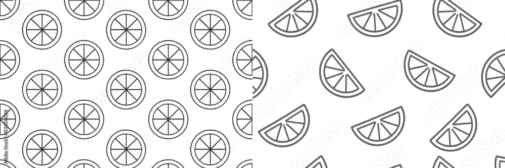 Poster Vector flat illustration of citrus fruit slices creating a seamless pattern suitable for backgrounds and textile designs