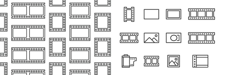 Creative collection of flat vector illustrations depicting various photo frames and film strips for design projects