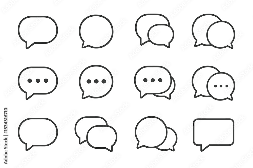 Poster Simple vector flat illustration of various speech bubbles in different sizes and configurations for communication themes