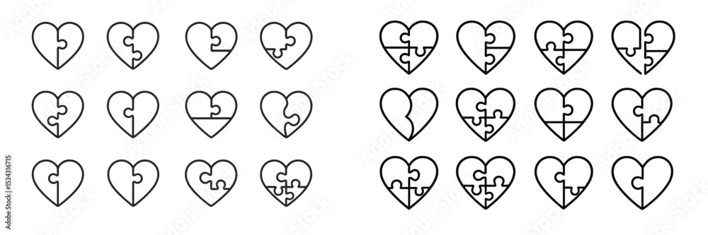 Poster vector flat illustration of heart puzzle pieces representing love and connection during a creative d