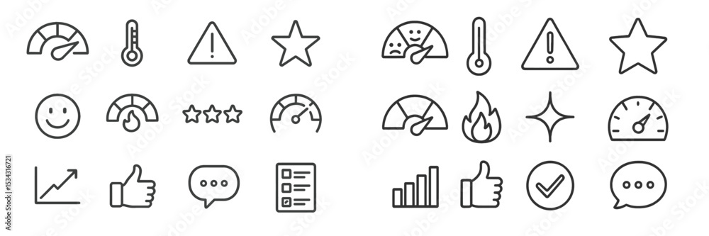 Poster vector flat illustration showcasing various icons representing temperature, alerts, ratings, and per