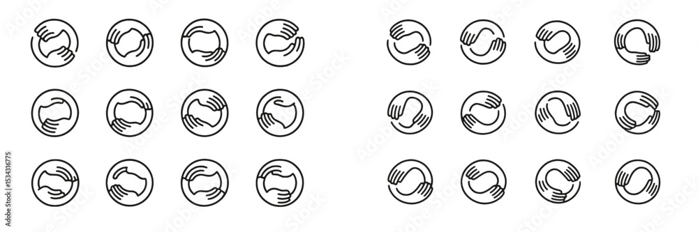 Poster collage of handshakes and connections in a vector flat illustration representing unity and cooperati