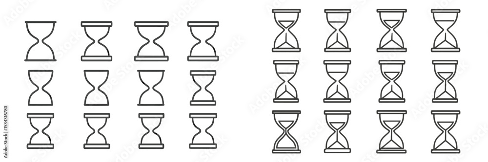 Poster hourglass patterns in vector flat style illustrating the passage of time, balance, and symmetry in a