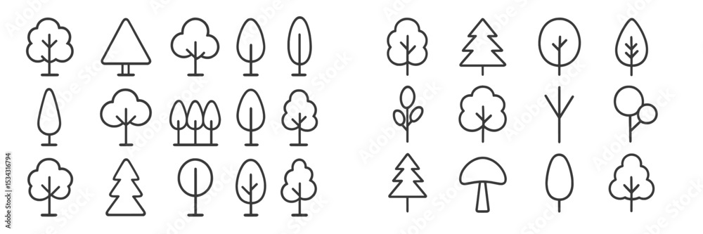 Aufkleber Collection of vector illustrations featuring various types of trees in a minimalist style for design and educational purposes