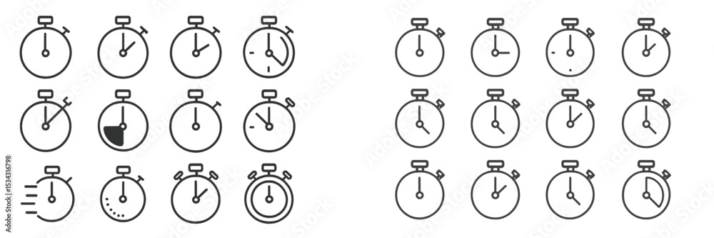Poster Timer illustrations showcasing various time settings and countdowns for activities in a minimalistic design style