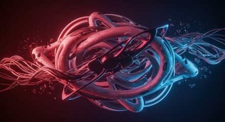 Surreal bioluminescent abstract structure with dynamic red and blue lighting