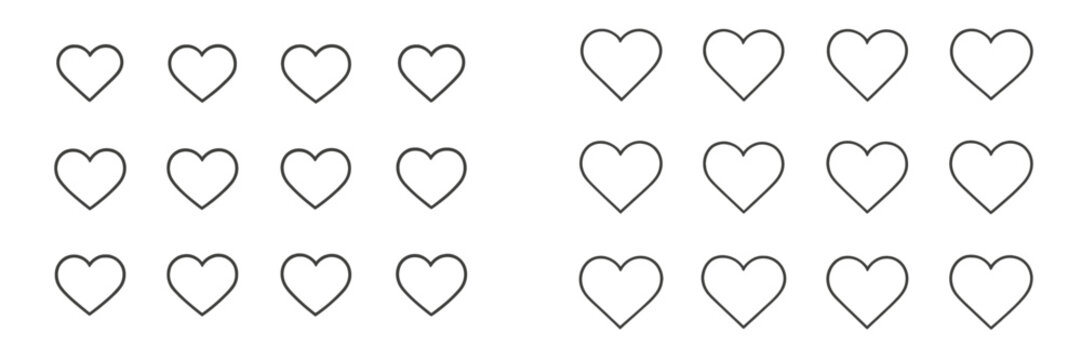 Multiple outlines of hearts arranged in a grid pattern for crafting, design, or decoration purposes