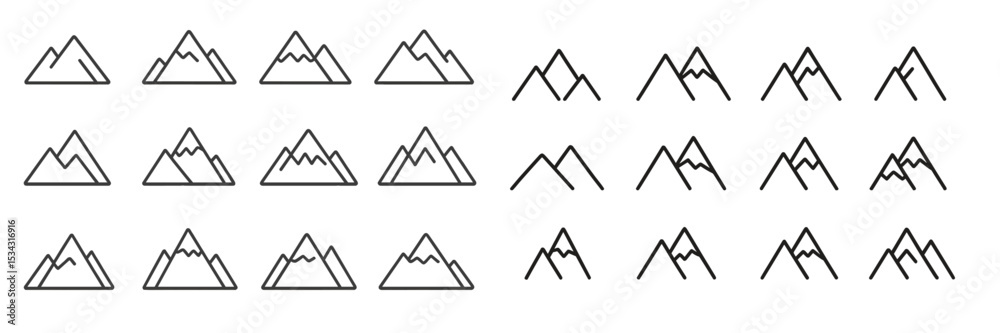 Aufkleber Multiple variations of mountain shapes in vector flat illustration for design projects and creative use