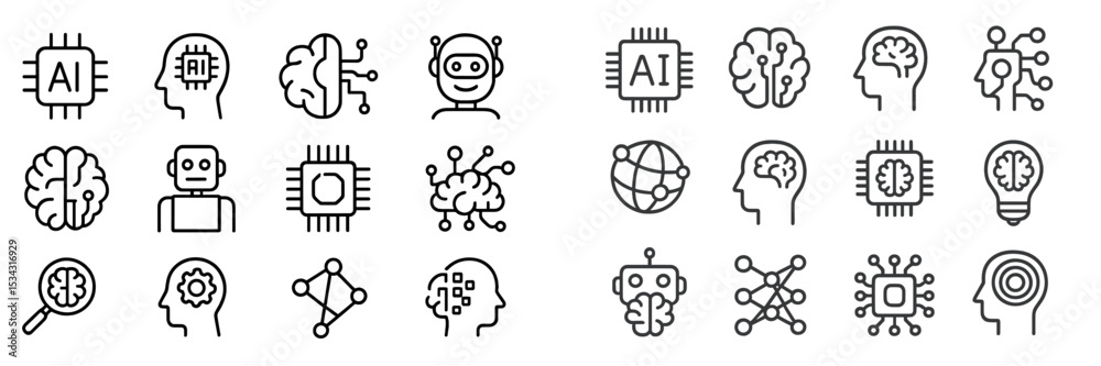 Poster vector flat illustration of artificial intelligence and technology icons depicting various concepts 