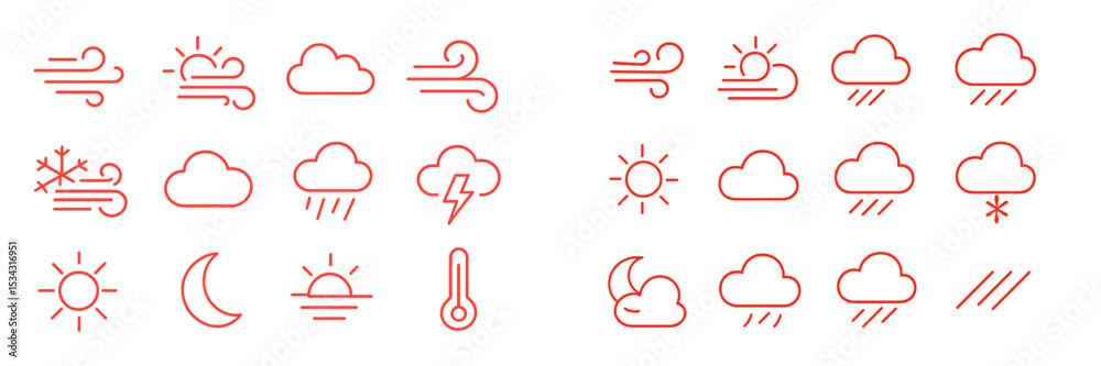 Poster Weather symbols representation in flat vector illustration showcasing different atmospheric conditions and elements