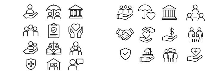 Community support icons representing various social services and initiatives for enhancing public welfare