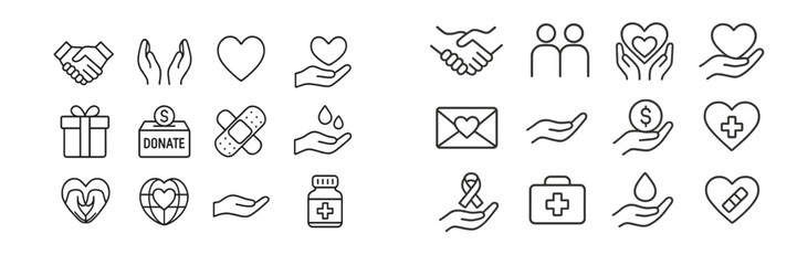 Vector illustration of hands symbolizing support, love, and health activities in a charitable context