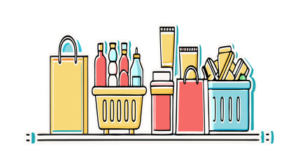 "Colorful Grocery Shopping Essentials Illustration"