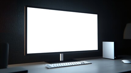 Mock up of generic design computer on the table Workspace in th